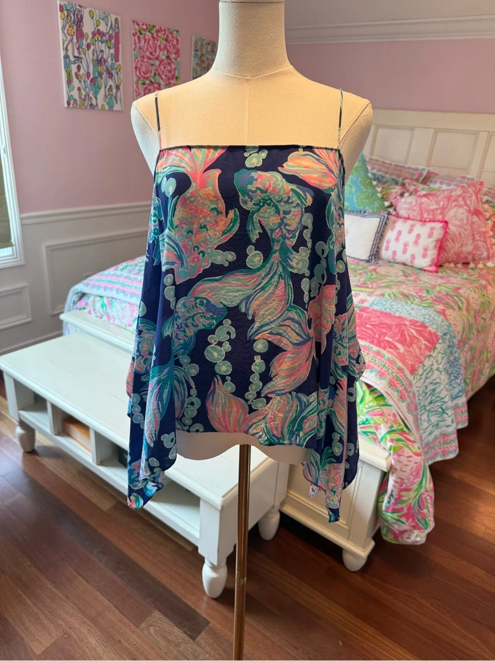 Lilly Pulitzer Navy Tank with Coral, Teal & Seafoam Print